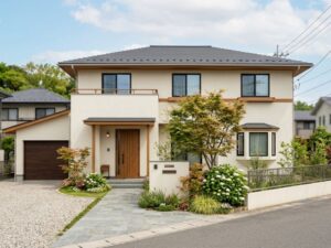 柔らかい印象のオフホワイト住宅